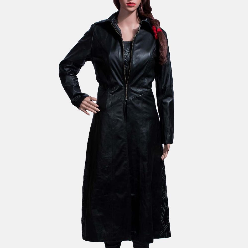 Womens Tribal Black Leather Long Coat & Vest